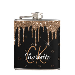 Flasques Paillettes d'or noir gouttes monogramme scintillan