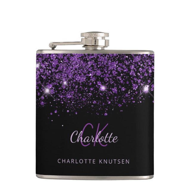 Flasques Paillettes violet noir monogramme amie meilleure a (Devant)