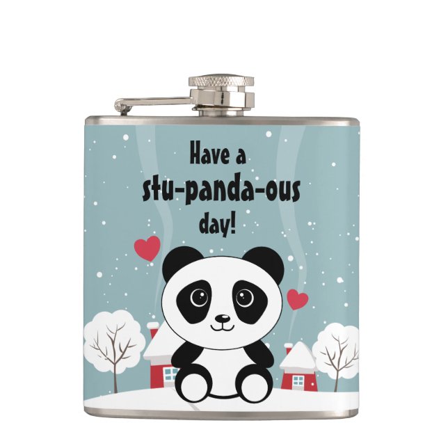 Flasques Panda Bébé Cute En Hiver Gris Neige (Devant)