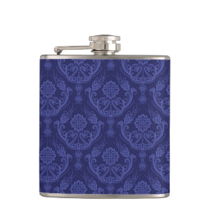Flasques Papier peint floral bleu de luxe de damassé