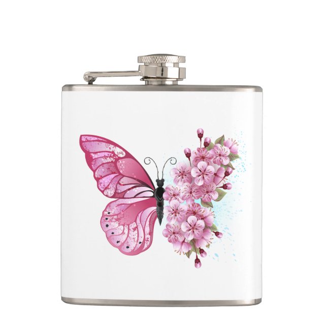 Flasques Papillon de fleurs avec Sakura rose (Devant)