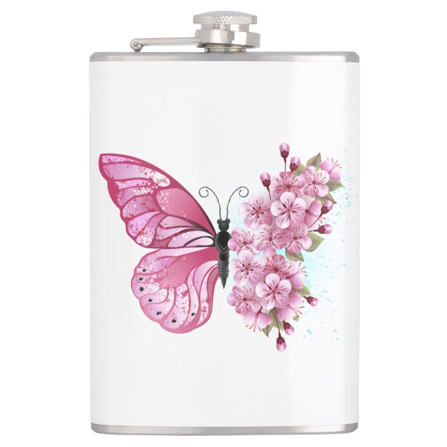 Flasques Papillon de fleurs avec Sakura rose (Devant)