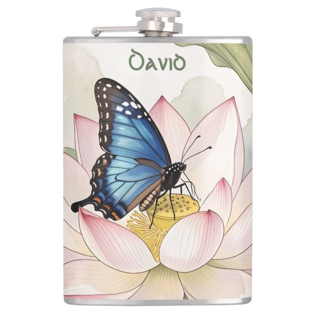 Flasques Papillon Swallowtail Bleu Avec Nom De Fleur De Lot (Devant)