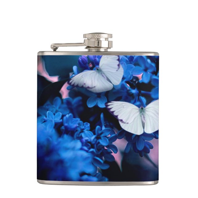 Flasques Papillons blancs Fleurs bleues, papillon (Devant)