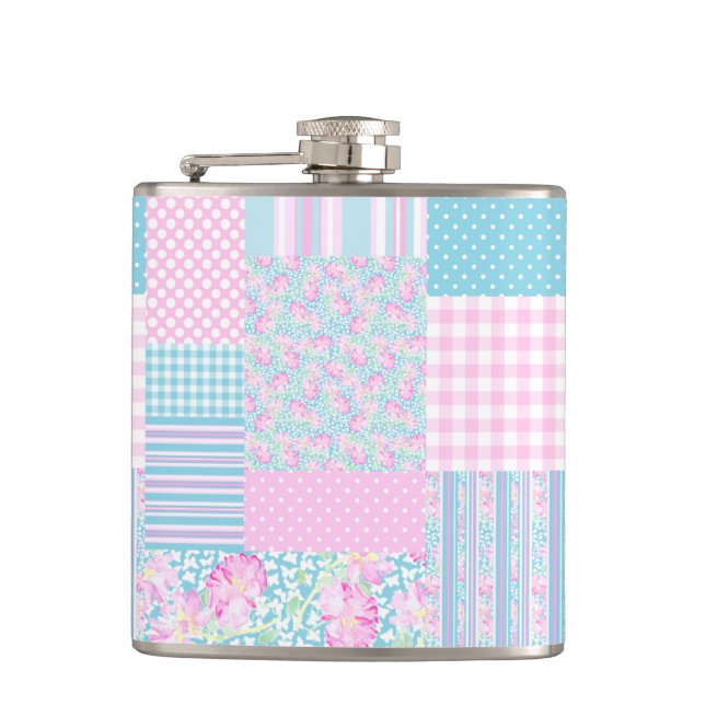 Flasques Papillons Roses Roses Roses Roses Faux Patchwork H (Devant)