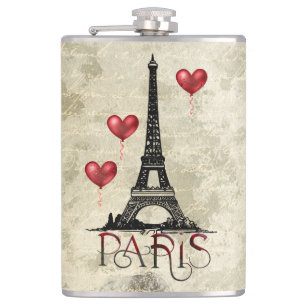 Flasques Paris, Tour Eiffel et Ballons du Coeur Rouge Scrip