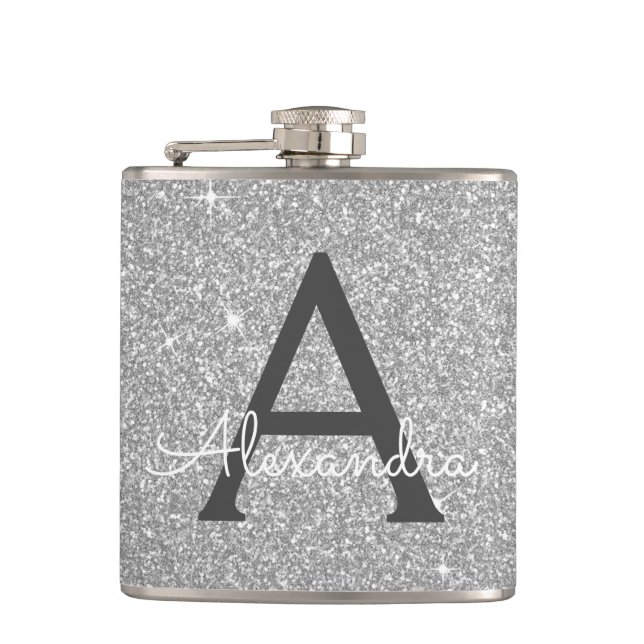 Flasques Parties scintillant en argent de luxe et Monogramm (Devant)
