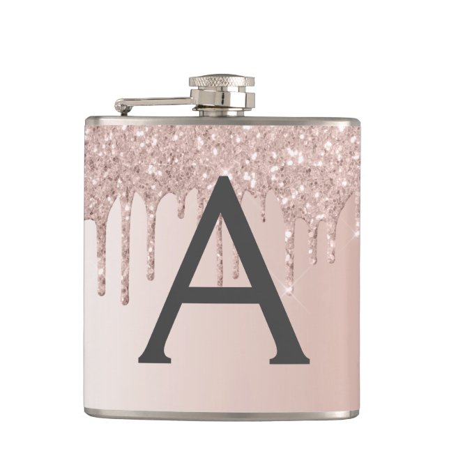 Flasques Parties scintillant en or rose pâle et Monogramme  (Devant)