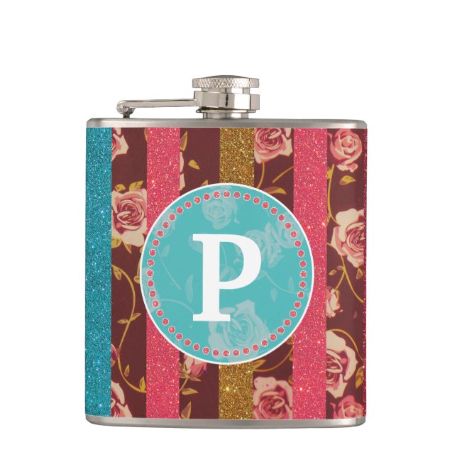 Flasques Parties scintillant féminine vintage et monogramme (Devant)