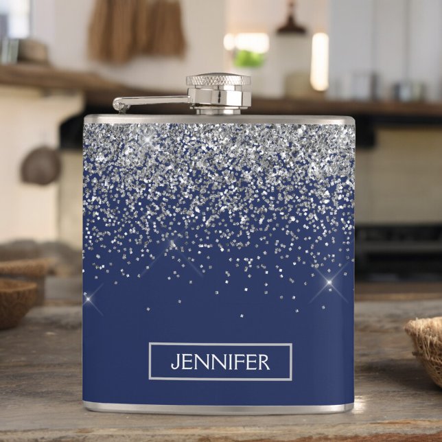 Flasques Parties scintillant Monogram Navy Blue Silver Glam (Créateur téléchargé)