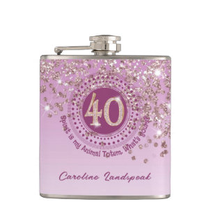 Flasques Parties scintillant or 40 et Rose et devis de bois