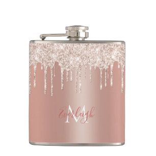 Flasques Parties scintillant Rose de luxe en or avec nom/Mo