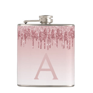 Flasques Parties scintillant rose Rose or et Monogramme éti