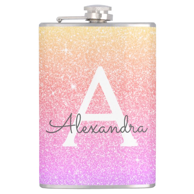 Flasques Parties scintillant rose violet et monogramme étin (Devant)