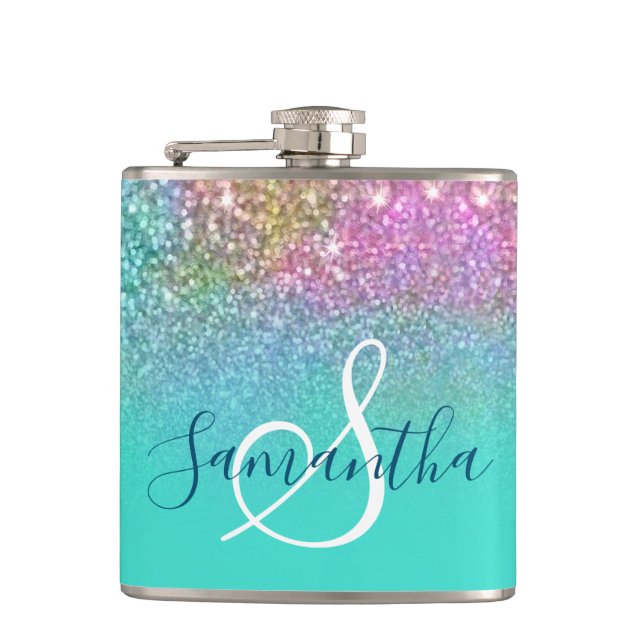 Flasques Parties scintillant Turquoise Ombre Mermaid Bokeh (Devant)