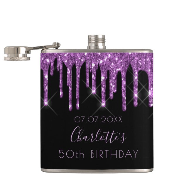 Flasques Parties scintillant violet d'anniversaire gouttes  (Ouvert)