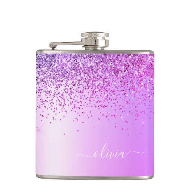 Flasques Parties scintillant violet Monogramme Nom Luxury G (Devant)