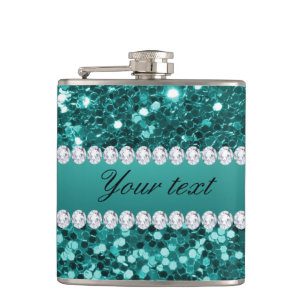 Flasques Parties scintillantes turquoises chics et diamants