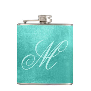 Flasques Pastel Fancy Monogram brillant Turquoise Foil