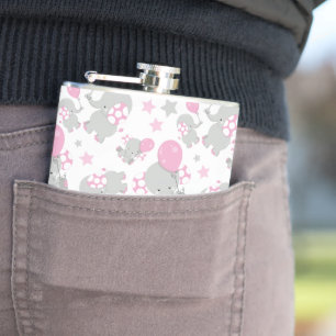 Flasques Pattern of Elephants, Cute Elephants - Pink Gray