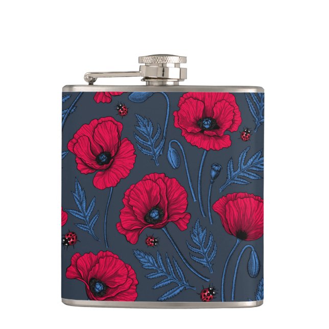 Flasques Pavot rouge et coccinelle bleu foncé (Devant)