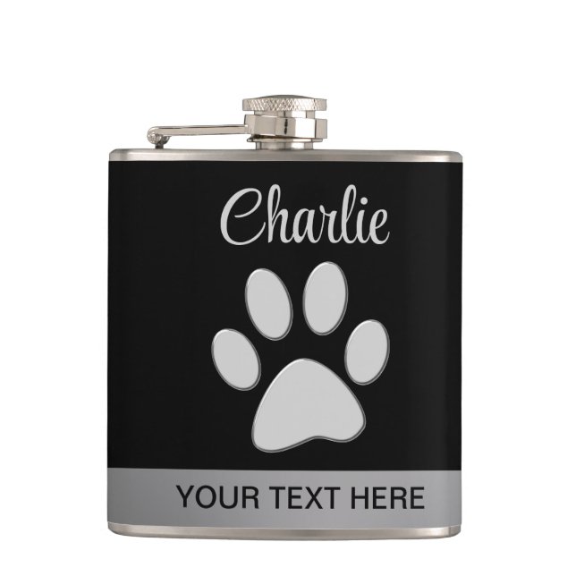 Flasques Paw Chien Argent sur arrière - plan noir (Devant)