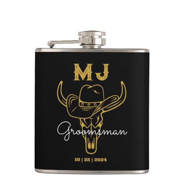 Flasques Pays Cowboy Personnalisé Groomsmen Monogramme (Devant)