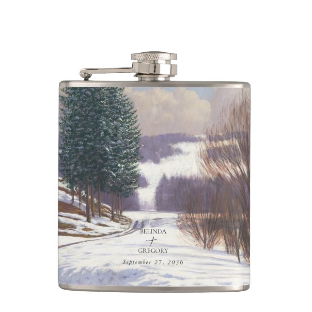 Flasques Paysage de neige à l'aquarelle pour mariage (Devant)