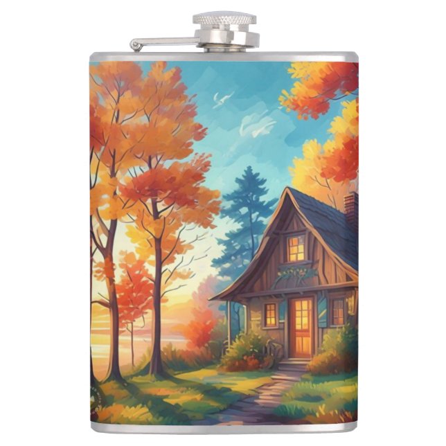 Flasques Paysage naturel avec un chalet dans la forêt (Devant)