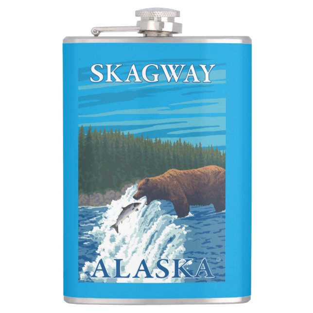 Flasques Pêche d'ours en rivière - Skagway, Alaska (Devant)