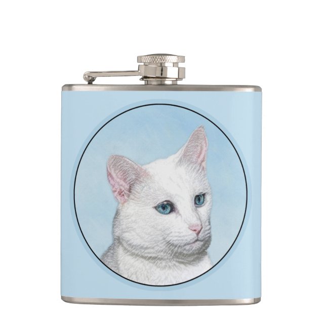 Flasques Peinture de chat blanc - Cute Original Cat Art (Devant)