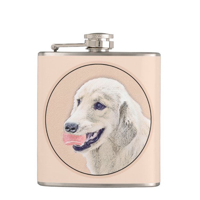 Flasques Peinture de Chien Retriever doré avec Balle de Ten (Devant)