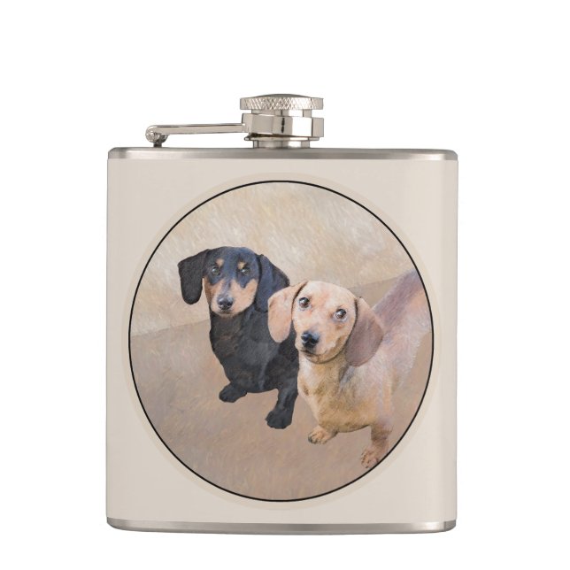 Flasques Peinture de Dachshund (poil ras) - Art original de (Devant)