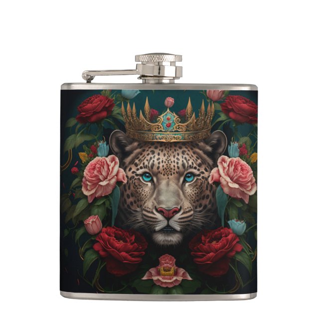 Flasques Peinture de Jaguar avec Couronne de Fleurs         (Devant)