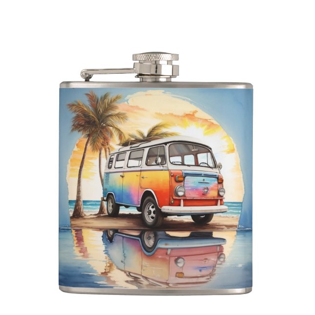 Flasques Peinture de Minibus Vintage à la plage (Devant)