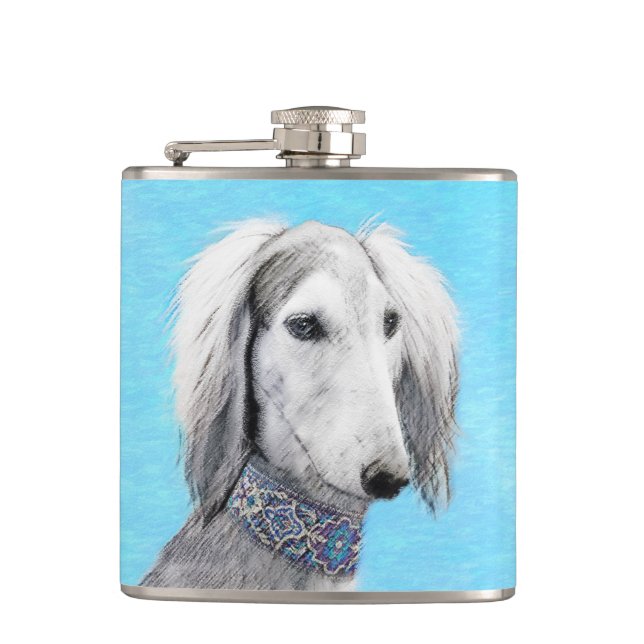 Flasques Peinture de Saluki (Argent) - Joli art original de (Devant)