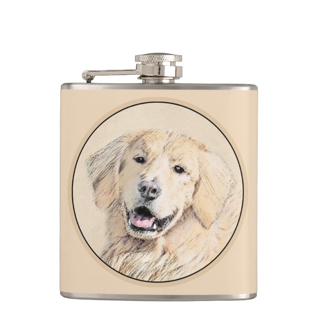 Flasques Peinture Golden Retriever - Joli art original chie (Devant)