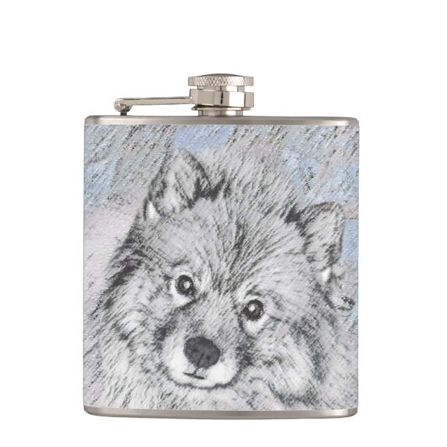 Flasques Peinture Keeshond Beth - Joli art original chien (Devant)