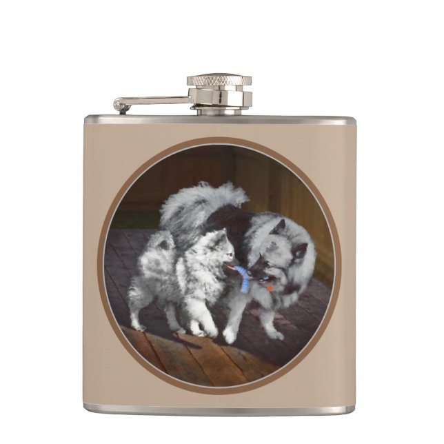 Flasques Peinture Keeshond Playtime - Jolie art original ch (Devant)