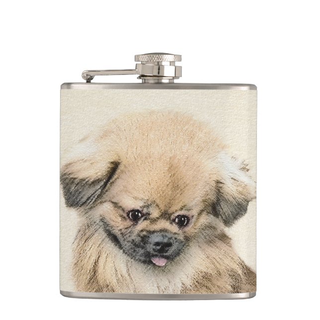 Flasques Peinture Pekingese - Cute Original Chien Art (Devant)