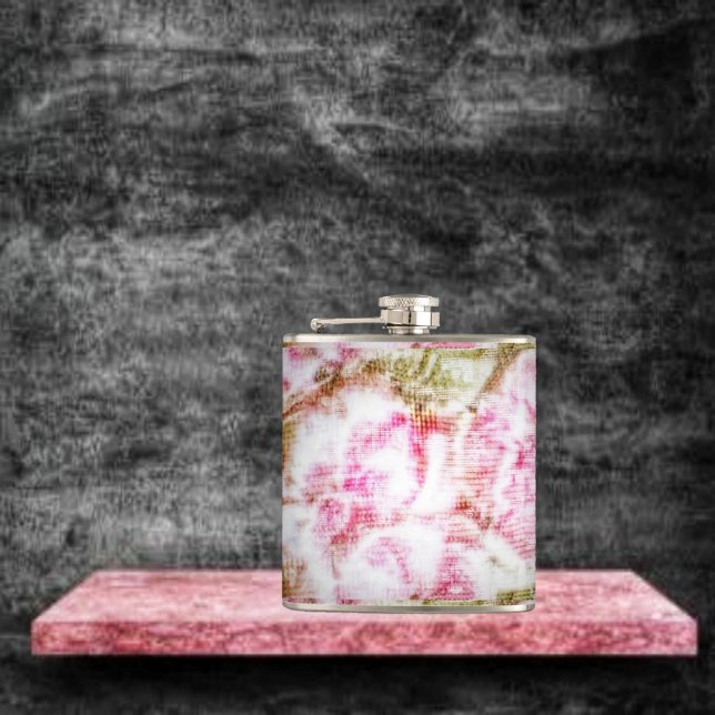 Flasques Peony Bliss Vinyl Wrapped Flask (This Peony Bliss Hip Flask, displays Victorian aspects, in its design!)