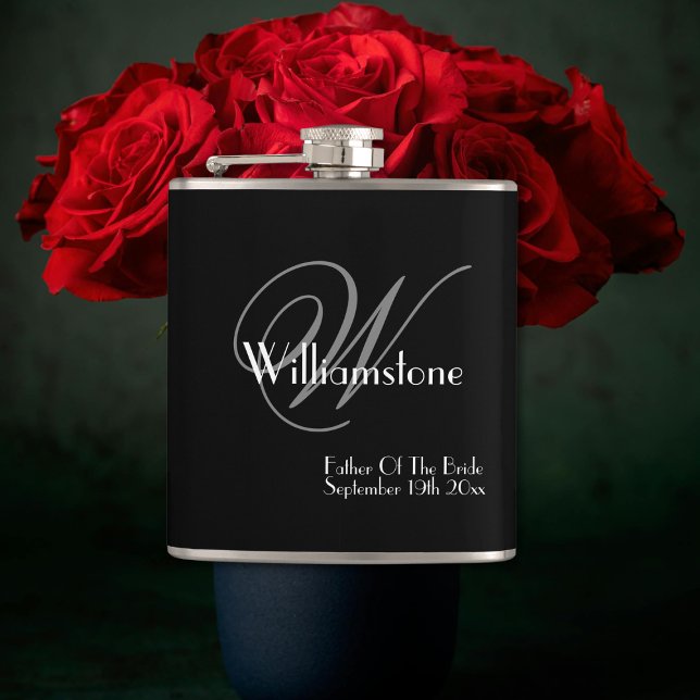 Flasques Père De La Mariée Cadeau Élégant Monogramme Classi (A Perfect "Father Of The Bride" Gift - Elegant Monogram, Name and Date Classic Flask.)