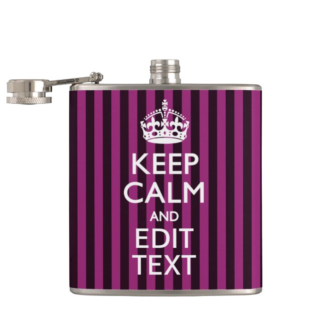 Flasques Personalisé KEEP CALM Votre Texte Fuchsia Stripes (Ouvert)