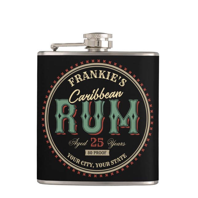 Flasques Personalized Caribbean Rum Liquor Bottle Label Bar (Devant)