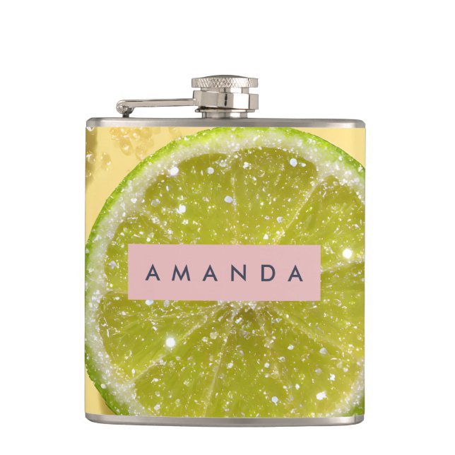 Flasques Personalized Sparkle Lime Slice Glitter Citrus  (Devant)