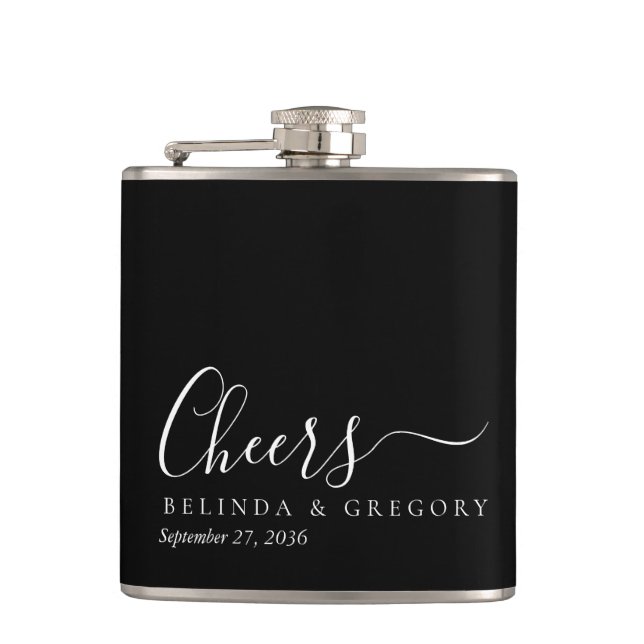 Flasques Personalized Wedding Gifts Black White Cheers (Devant)