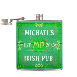 Flasques Personnalisable votre vert irlandais nommé de Pub
