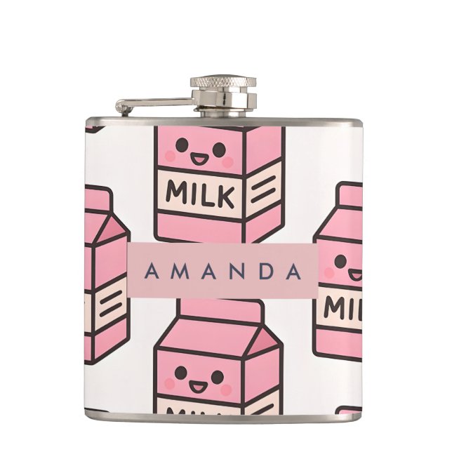 Flasques Personnalisé Cute Kawaii Pink Milk Carton Design (Devant)