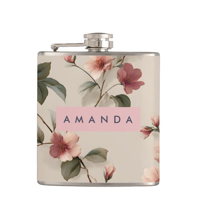 Flasques Personnalisé Élégant Blush Floral Style Vin (Devant)