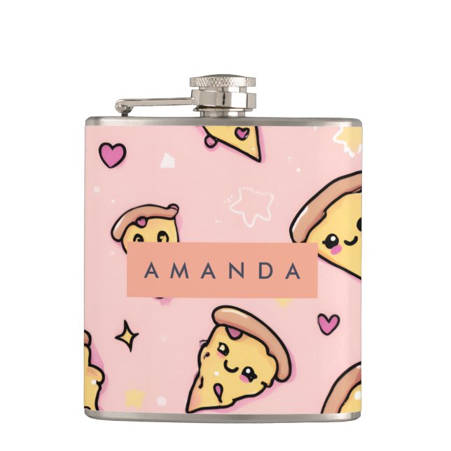 Flasques Personnalisé Kawaii Fun Pizza Slice Motif (Devant)